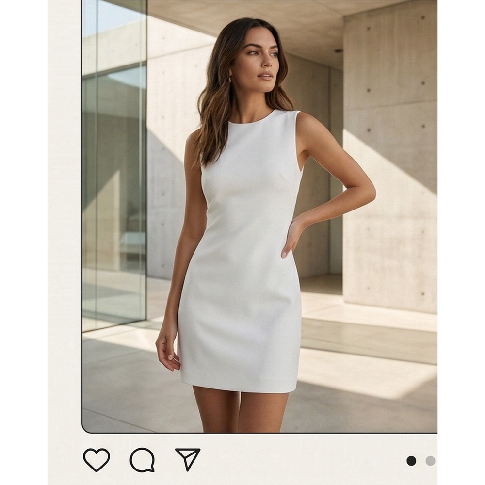 Alice + Olivia‎ White Sleeveless Jewel Neck Mini Shift Dress Exposed Back Zipper